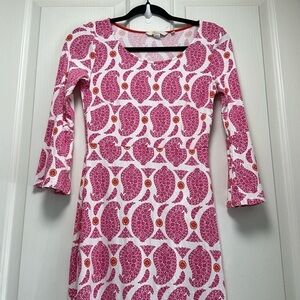 BODEN Miriam Pink Paisley Print, 3/4 Bell Sleeve Jersey Dress Sz 4L